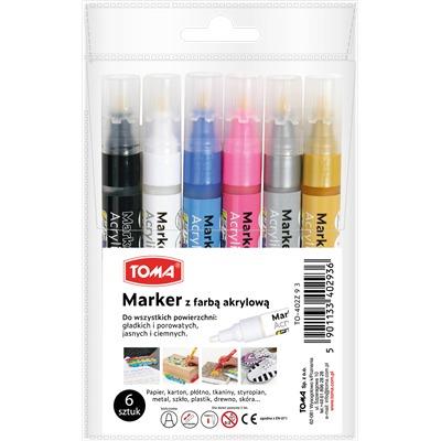 Marker akrylowy metalic 6 kolorów. Wydawca: TOMA. SmakLiter.pl Opakowanie Marker akrylowy metalic 6 kolorów