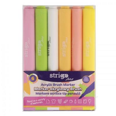 Opakowanie Marker akrylowy z końcówką Brush 6kol STRIGO