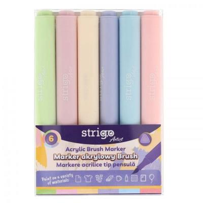 Opakowanie Marker akrylowy z końcówką Brush 6kol STRIGO
