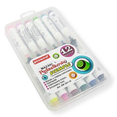 Mazaki pędzelkowe ze stemplami 12 kolorów. Wydawca: PENWORD. SmakLiter.pl Opakowanie Mazaki pędzelkowe ze stemplami 12 kolorów
