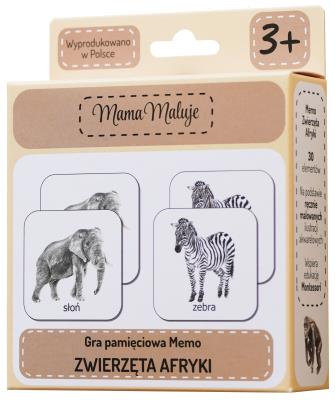 Memo Zwierzęta Afryki. Wydawca: Mama Maluje. SmakLiter.pl Opakowanie Memo Zwierzęta Afryki