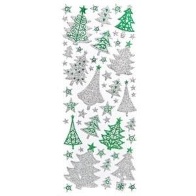 Opakowanie Naklejki brokatowe ornamentowe - choinki SILVER&GREEN, 53szt