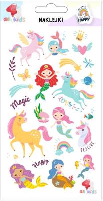 Naklejki dla dzieci Tęczowe jednorożce syrenki. Wydawca: All4Kids. SmakLiter.pl Opakowanie Naklejki dla dzieci Tęczowe jednorożce syrenki