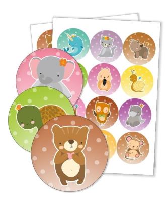 Opakowanie Naklejki do szafki - Zwierzaki z tłem 60mm 24szt.