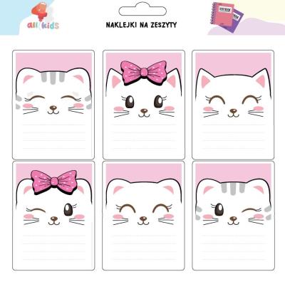 Naklejki na szafkę i zeszyt Różowe kotki. Wydawca: All4Kids. SmakLiter.pl Opakowanie Naklejki na szafkę i zeszyt Różowe kotki