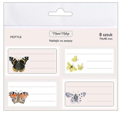Naklejki na zeszyty Motyle. Wydawca: Mama Maluje. SmakLiter.pl Opakowanie Naklejki na zeszyty Motyle