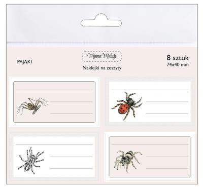 Naklejki na zeszyty Pająki. Wydawca: Mama Maluje. SmakLiter.pl Opakowanie Naklejki na zeszyty Pająki