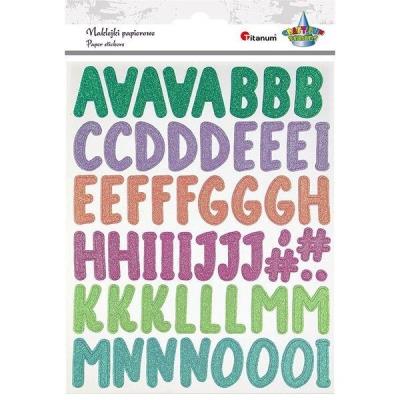 Opakowanie Naklejki papierowe brokat alfabet i cyfry 109szt