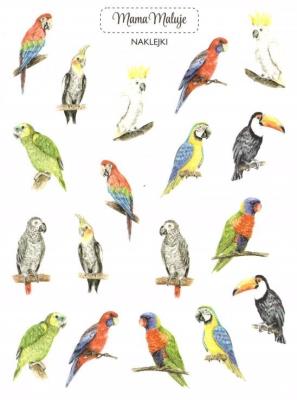 Naklejki Papugi. Wydawca: Mama Maluje. SmakLiter.pl Opakowanie Naklejki Papugi