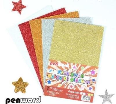 Opakowanie Naklejki piankowe brokatowe gwiazdki 20,3 x 31,2cm mix 5 kol.