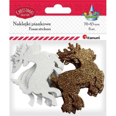 Opakowanie Naklejki piankowe brokatowe renifery 6szt