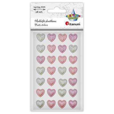 Opakowanie Naklejki plastikowe serca 14x14mm 28szt mix