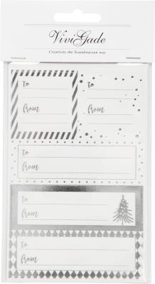 Opakowanie Naklejki świąteczne na prezenty srebrno białe różne formaty 4 ark edycja limitowana