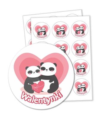 Opakowanie Naklejki walentynkowe - Pandy 60mm 24szt.