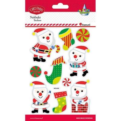Opakowanie Naklejki wypukłe Mikołaje, skarpety 10szt MIX