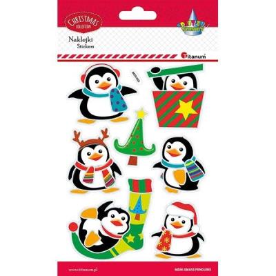 Opakowanie Naklejki wypukłe pingwiny metaliczne 7szt MIX