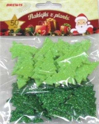 Opakowanie Naklejki z pianki choinki z brokatem 50szt