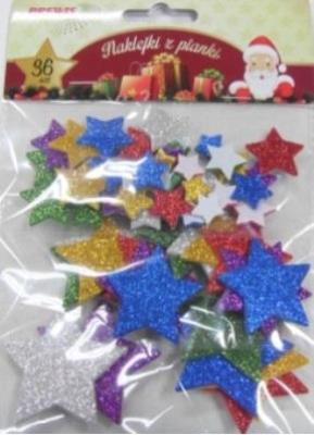 Opakowanie Naklejki z pianki gwiazdki z brokatem 36szt