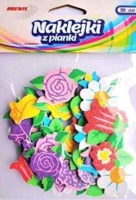 Naklejki z pianki Kwiatki 33szt. Wydawca: Brewis. SmakLiter.pl Opakowanie Naklejki z pianki Kwiatki 33szt