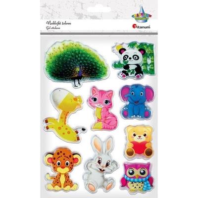 Opakowanie Naklejki żelowe Zoo małe zwierzątka + paw 9szt.