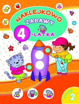 Naklejkowo. Zabawy 4-latka. Zeszyt 2. Autor: Myjak Joanna. SmakLiter.pl Okładka książki Naklejkowo. Zabawy 4-latka. Zeszyt 2