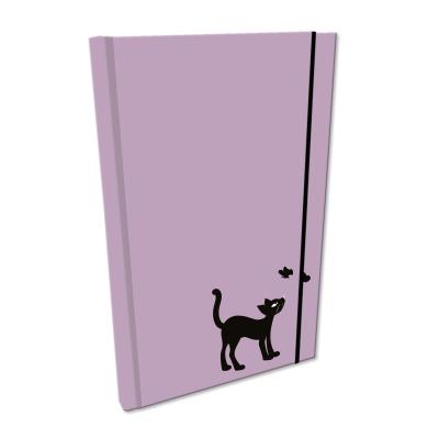 Opakowanie Notes A5 gładki  z gumką Soft Touch lakier UV kot fiolet pastel