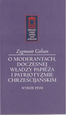 Okładka książki O moderantach, doczesnej władzy papieża i patriotyzmie chrześcijańskim