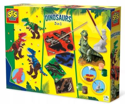 Odlew gipsowy 3w1 Dinozaur, koraliki, zdrapywanka. Wydawca: SES NL. SmakLiter.pl Opakowanie Odlew gipsowy 3w1 Dinozaur, koraliki, zdrapywanka