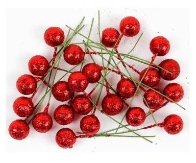 Opakowanie Owoce ostrzokerzewu 12cm czerwone brokat