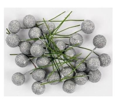 Opakowanie Owoce ostrzokerzewu 12cm srebrne brokat