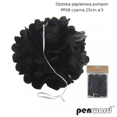 Opakowanie Ozdoba papierowa pompon czarna 25cm 3szt