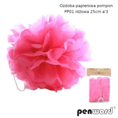 Opakowanie Ozdoba papierowa pompon różowa 25cm 3szt