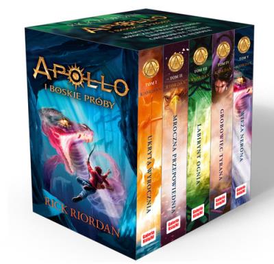 Pakiet Apollo i boskie próby. Tomy 1-5 wyd. 2025. Autor: Rick Riordan. SmakLiter.pl Okładka książki Pakiet Apollo i boskie próby. Tomy 1-5 wyd. 2025