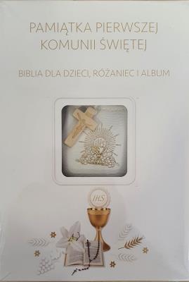 Okładka książki Pamiątka Pierwszej Komunii Świętej. Pakiet: Biblia, Różaniec, Album
