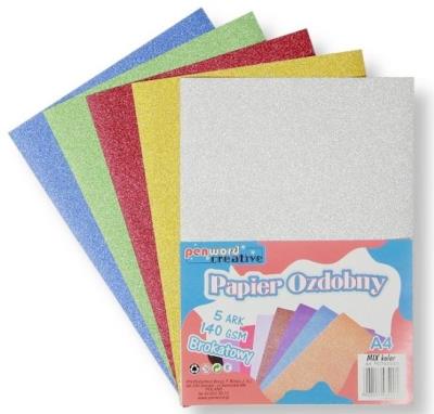 Opakowanie Papier ozdobny A4 brokatowy 5 kolorów