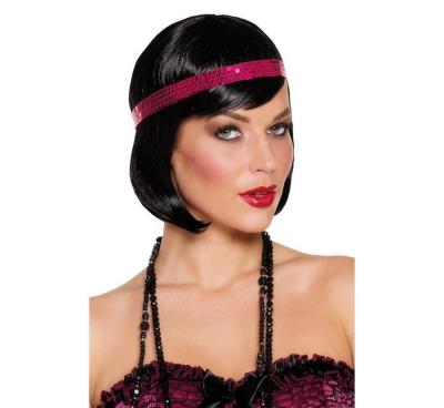 Opakowanie Peruka Charleston czarne włosy z opaską