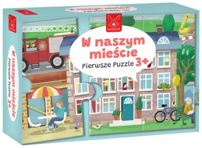 Pierwsze puzzle W naszym mieście. Wydawca: Kangur. SmakLiter.pl Opakowanie Pierwsze puzzle W naszym mieście