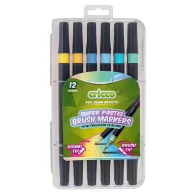 Pisaki pędzelkowe pastelowe dwustronne 12 kolorów. Wydawca: Cricco. SmakLiter.pl Opakowanie Pisaki pędzelkowe pastelowe dwustronne 12 kolorów