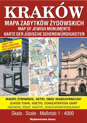 Plan miasta „Kraków – Mapa Zabytków Żydowskich”. Autor: Opracowanie zbiorowe. SmakLiter.pl Okładka książki Plan miasta „Kraków – Mapa Zabytków Żydowskich”