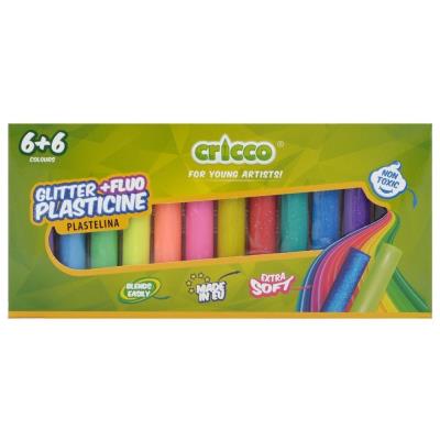 Plastelina fluo + brokat 12 kolorów CRICCO. Wydawca: Cricco. SmakLiter.pl Opakowanie Plastelina fluo + brokat 12 kolorów CRICCO