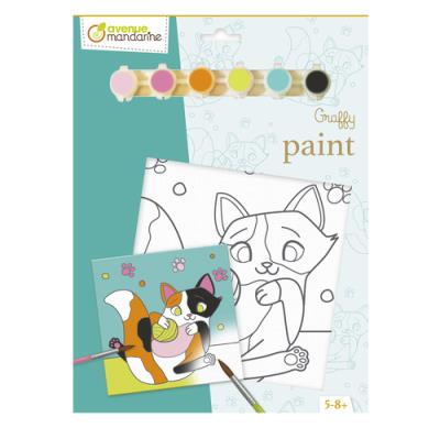 Opakowanie Podobrazie z nadrukiem + farby + pędzel - Kot 20x20 cm