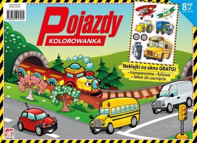 Pojazdy. Kolorowanka z naklejkami na okno. Autor:   Praca zbiorowa. SmakLiter.pl Okładka książki Pojazdy. Kolorowanka z naklejkami na okno