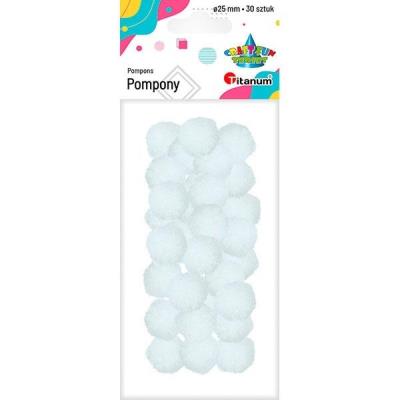 Opakowanie Pompony poliestrowe 25mm białe 30szt