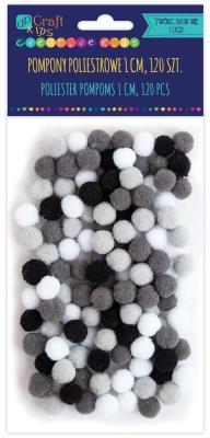 Opakowanie Pompony poliestrowe biało-cz. 1cm różowy 120szt