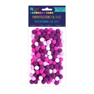 Opakowanie Pompony poliestrowe fioletowe 1cm różowy 120szt