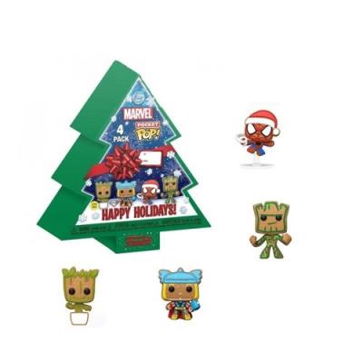 Opakowanie Pop! Pocket Marvel Keychain 4pack Tree holiday Happy Holidays! Figurki zestaw