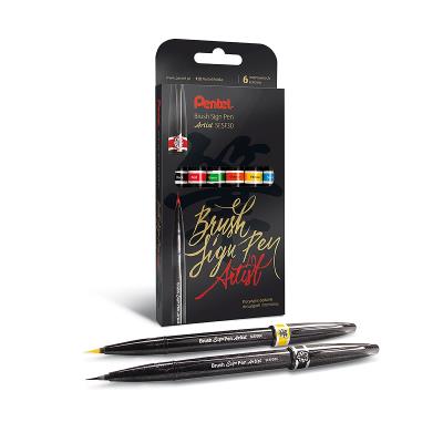 Opakowanie Precyzyjny pędzelek do kaligrafii  SESF30, mix 6 kolorów opakowanych w elegancki kartonik.