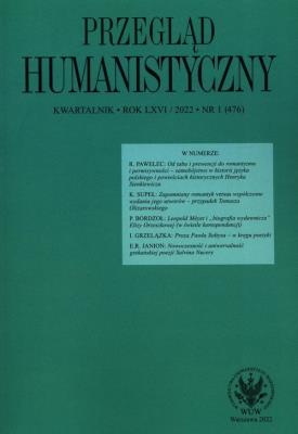 Przegląd Humanistyczny 1/2022 (476). Wydawca: Wydawnictwa Uniwersytetu Warszawskiego. SmakLiter.pl Opakowanie Przegląd Humanistyczny 1/2022 (476)