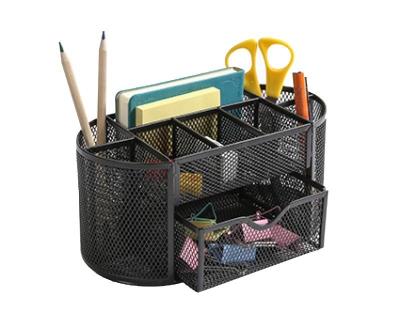 Opakowanie Przybornik na biurko Q-CONNECT Office Set, metalowy, z szufladką, czarny