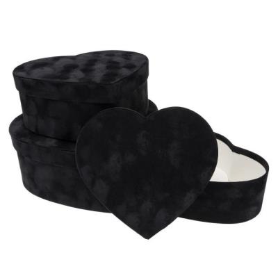 Opakowanie Pudełko Flower Box 3szt welur serce czarne ROZETTE